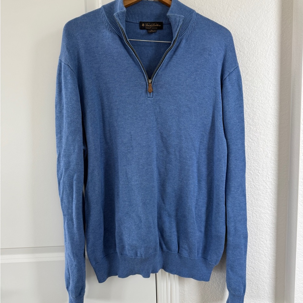 Brooks Brothers Blue half Zip-Up Sweater supima cotton